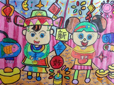 关于春节的儿童画:新年好儿童画 - 儿童创意绘画大全
