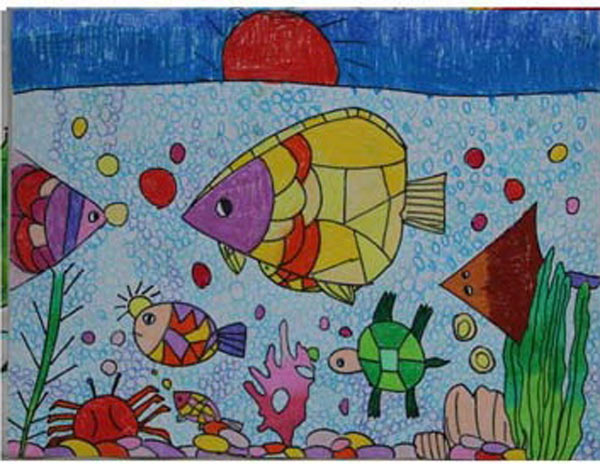 儿童画海底世界卡通水彩画