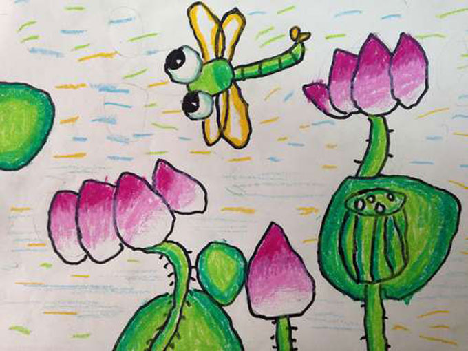 儿童画夏天:偏爱夏天的荷塘蜻蜓