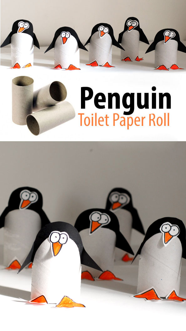 厕纸筒手工制作小动物-厕纸卷筒企鹅手工制作