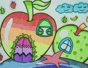 漂亮的苹果屋儿童水彩画图片大全