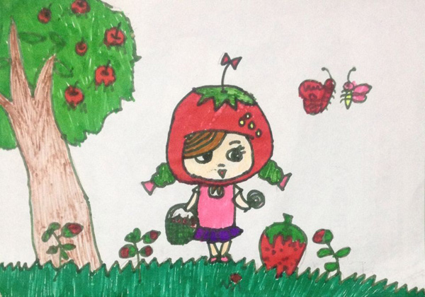 儿童画甜甜采草莓